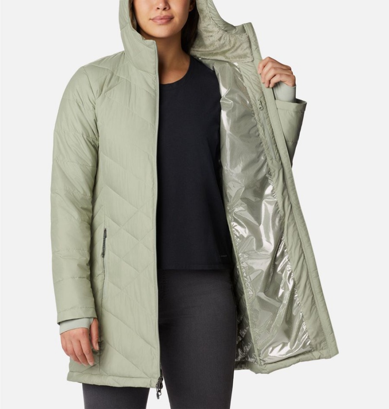 Green Women's Columbia Heavenly Long Hooded Puffer Jacket | LGWYO-4839