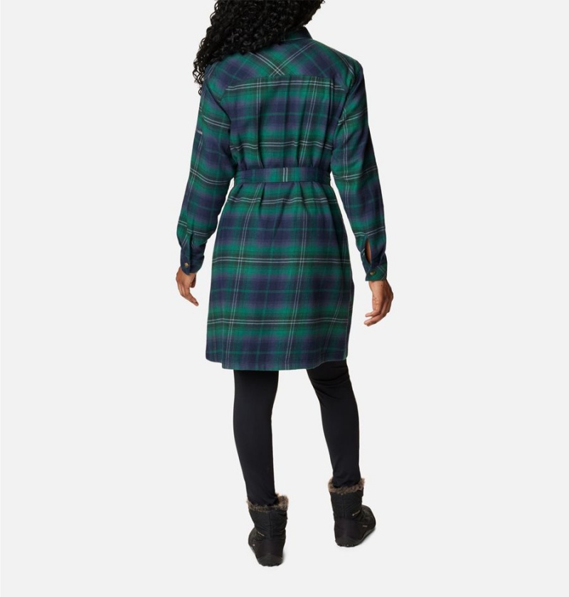 Green Women's Columbia Holly Hideaway Flannel Dress | MHUZT-0817