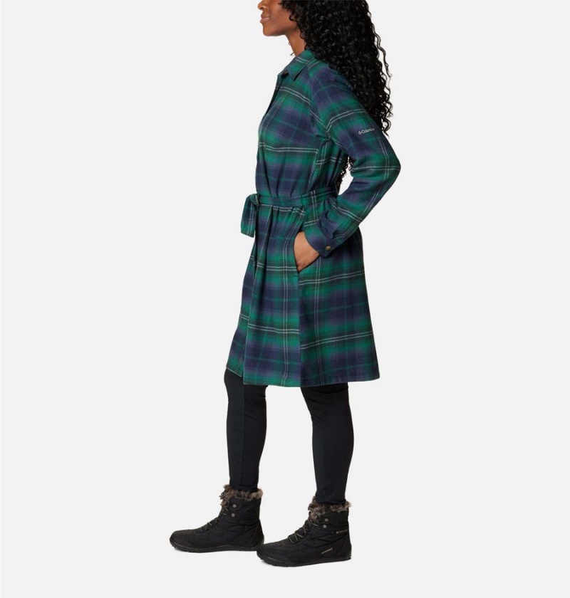 Green Women's Columbia Holly Hideaway Flannel Dress | MHUZT-0817