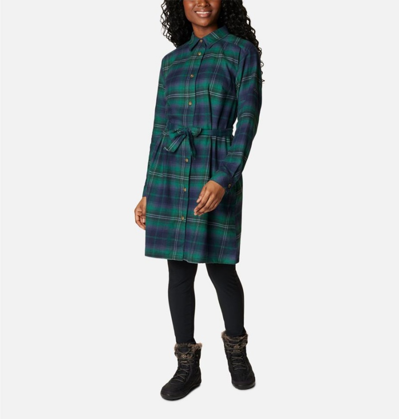 Green Women's Columbia Holly Hideaway Flannel Dress | MHUZT-0817