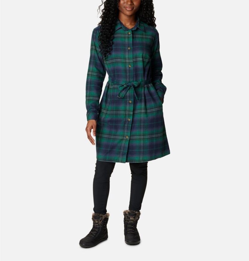 Green Women\'s Columbia Holly Hideaway Flannel Dress | MHUZT-0817