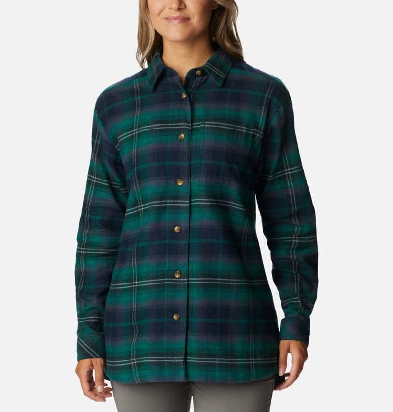 Green Women\'s Columbia Holly Hideaway Flannel Shirt | UGYTQ-0597