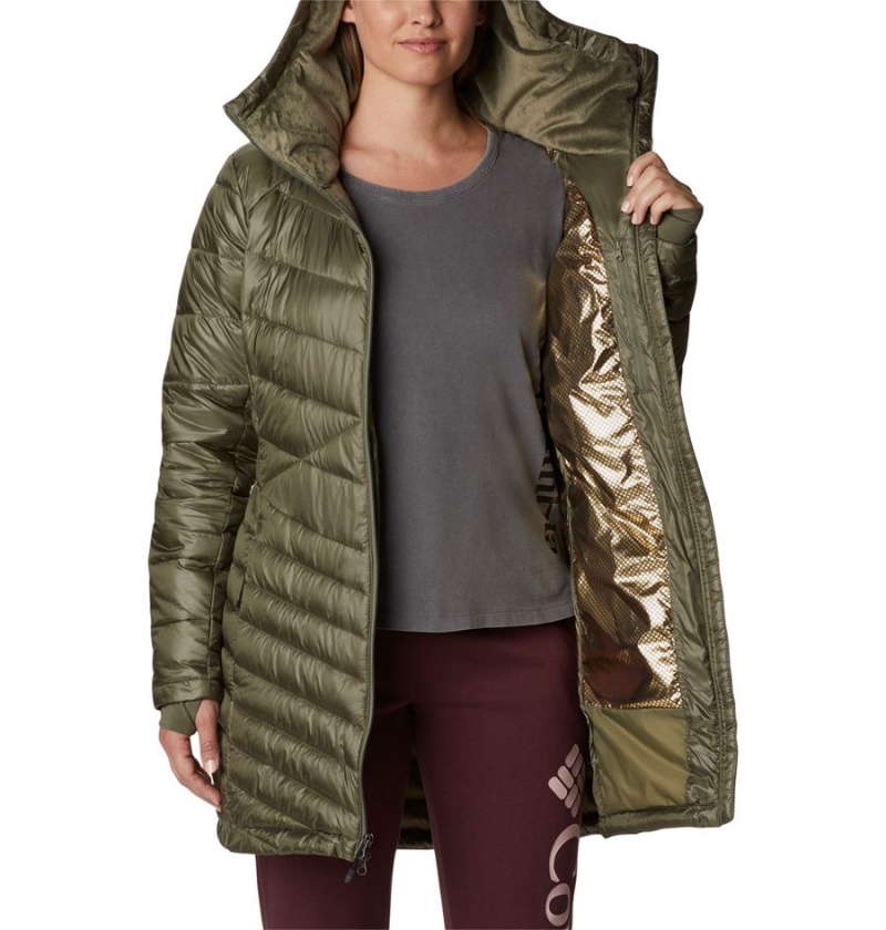 Green Women's Columbia Joy Peak Mid Insulated Hooded Puffer Jacket | GXBQT-6043