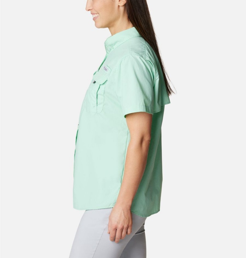 Green Women's Columbia PFG Bahama Short Sleeve Shirt | EUZXR-0462