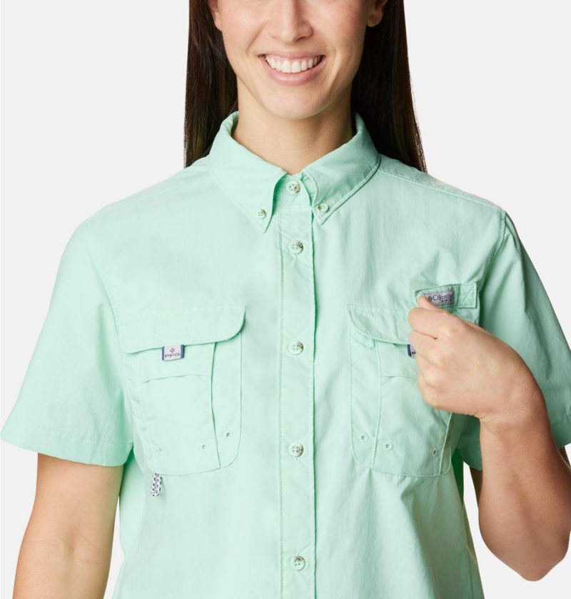 Green Women's Columbia PFG Bahama Short Sleeve Shirt | EUZXR-0462