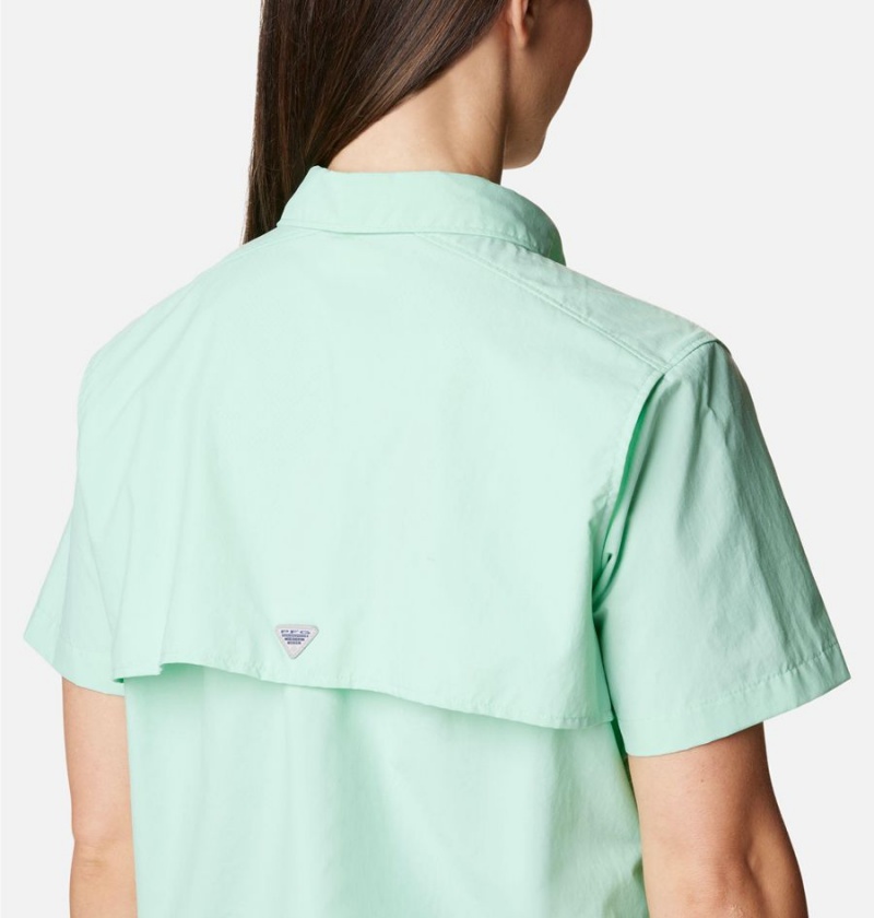 Green Women's Columbia PFG Bahama Short Sleeve Shirt | EUZXR-0462