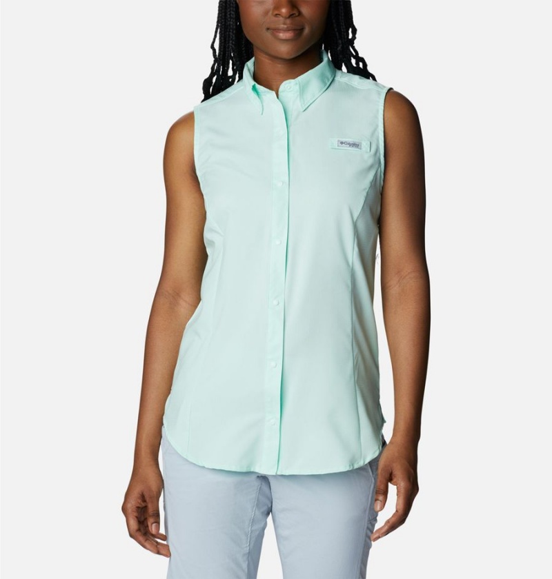 Green Women\'s Columbia PFG Tamiami Sleeveless Tank Top | OHRDZ-8079