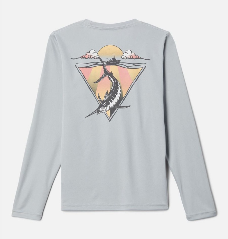 Grey Kids' Columbia PFG Terminal Tackle Drag Time Long Sleeve T-Shirt | ILXZA-2756