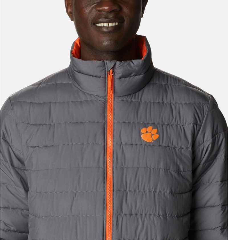 Grey Men's Columbia Collegiate Powder Lite - Clemson Insulated Puffer Jacket | WPVLH-7582