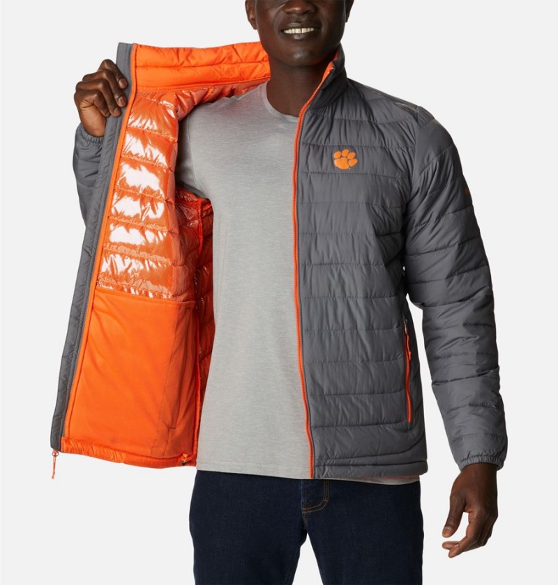 Grey Men's Columbia Collegiate Powder Lite - Clemson Insulated Puffer Jacket | WPVLH-7582