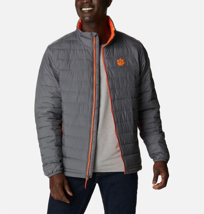 Grey Men's Columbia Collegiate Powder Lite - Clemson Insulated Puffer Jacket | WPVLH-7582