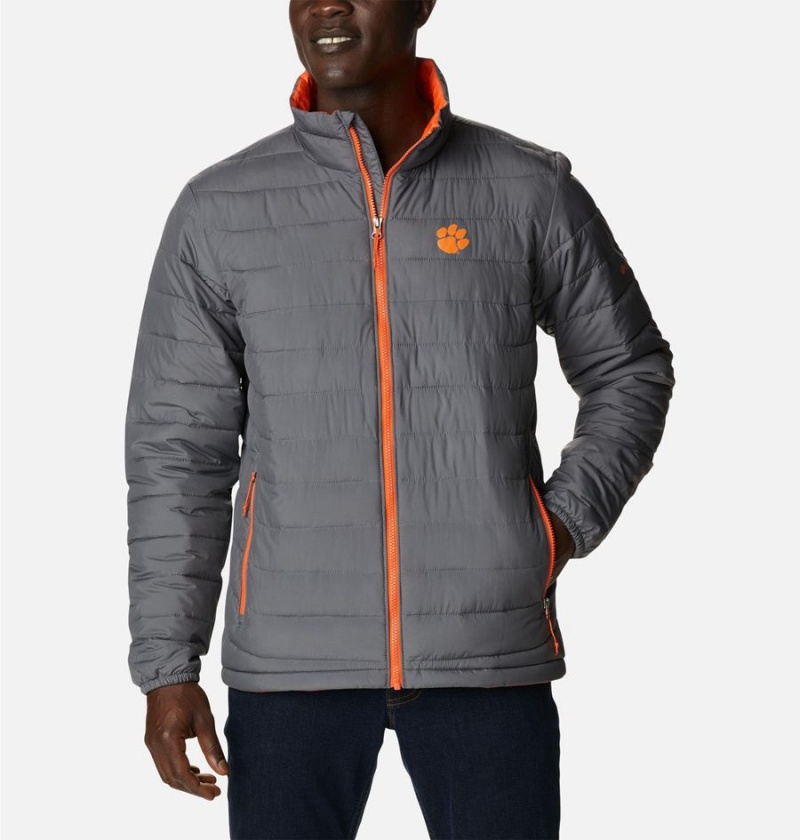 Grey Men\'s Columbia Collegiate Powder Lite - Clemson Insulated Puffer Jacket | WPVLH-7582