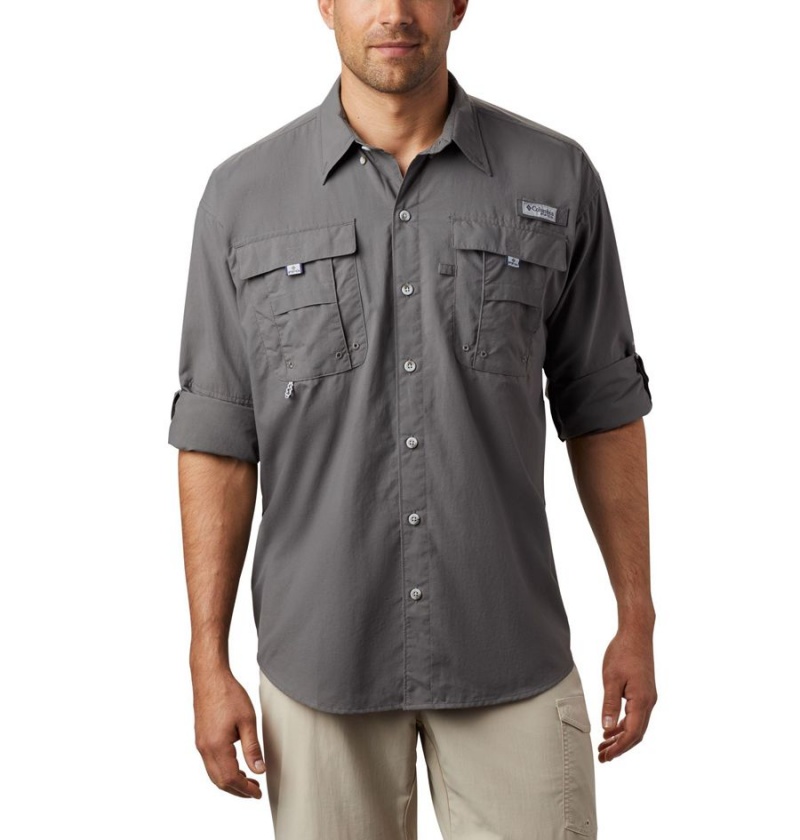 Grey Men's Columbia PFG Bahama II Long Sleeve Shirt | VDTNZ-6081