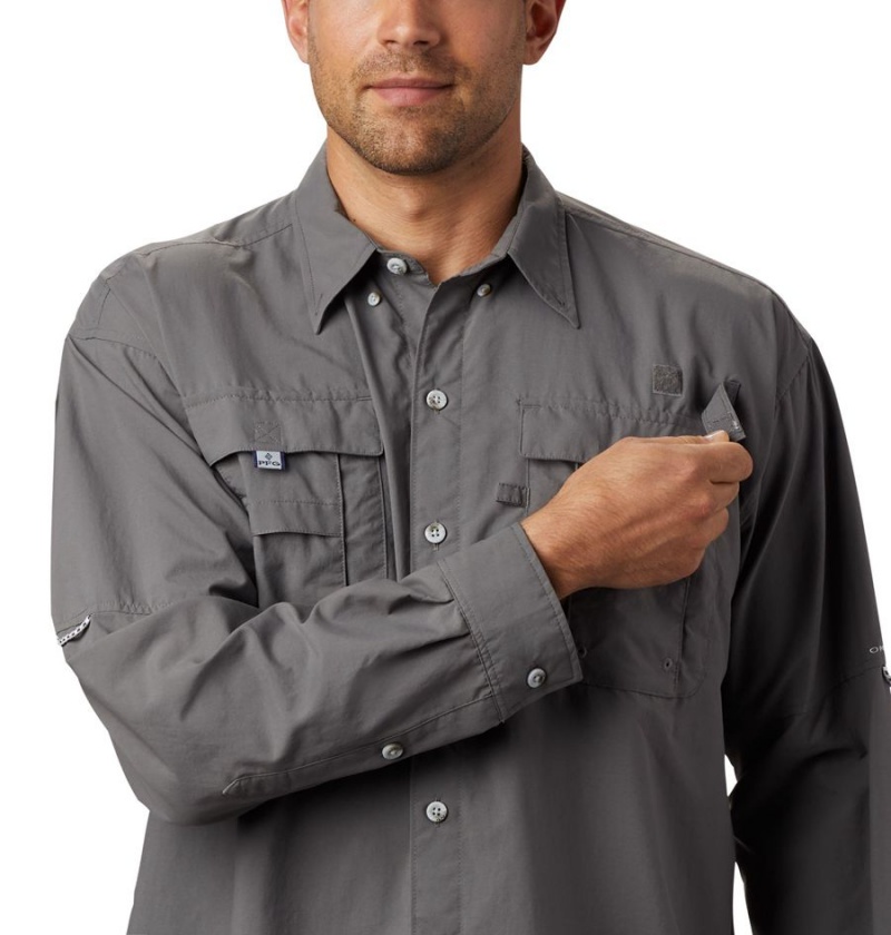 Grey Men's Columbia PFG Bahama II Long Sleeve Shirt | VDTNZ-6081