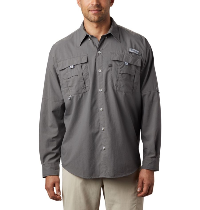 Grey Men\'s Columbia PFG Bahama II Long Sleeve Shirt | VDTNZ-6081