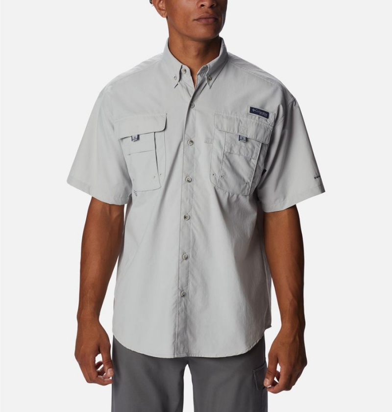 Grey Men\'s Columbia PFG Bahama Icon Short Sleeve Shirt | ROZAU-7186