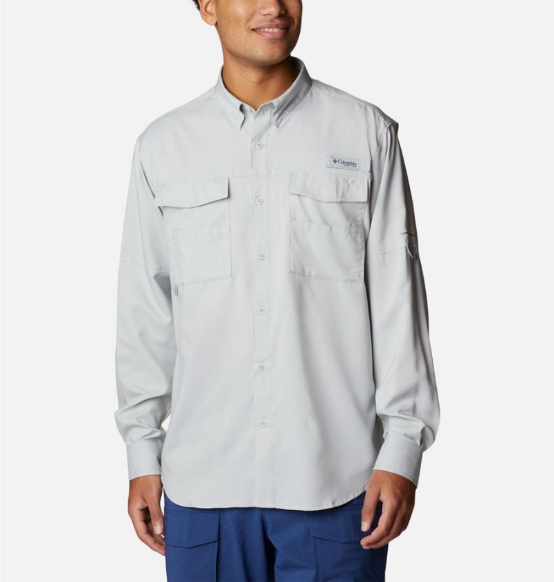 Grey Men\'s Columbia PFG Blood and Guts IV Woven Long Sleeve Shirt | QTXFJ-3902