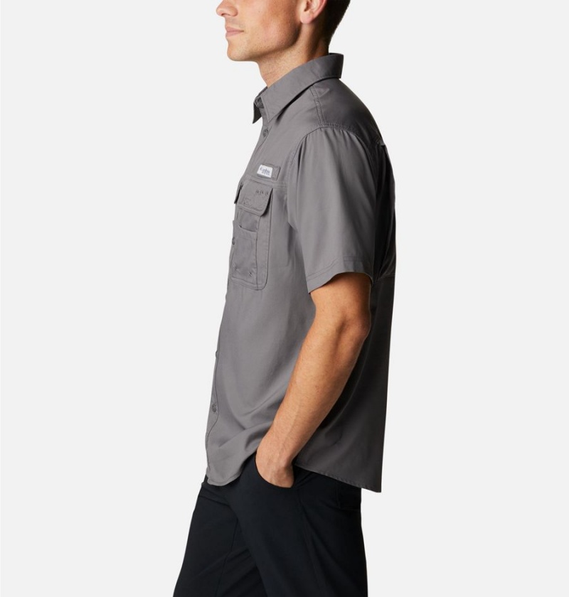 Grey Men's Columbia PFG Drift Guide Woven Short Sleeve Shirt | YAEVT-3619