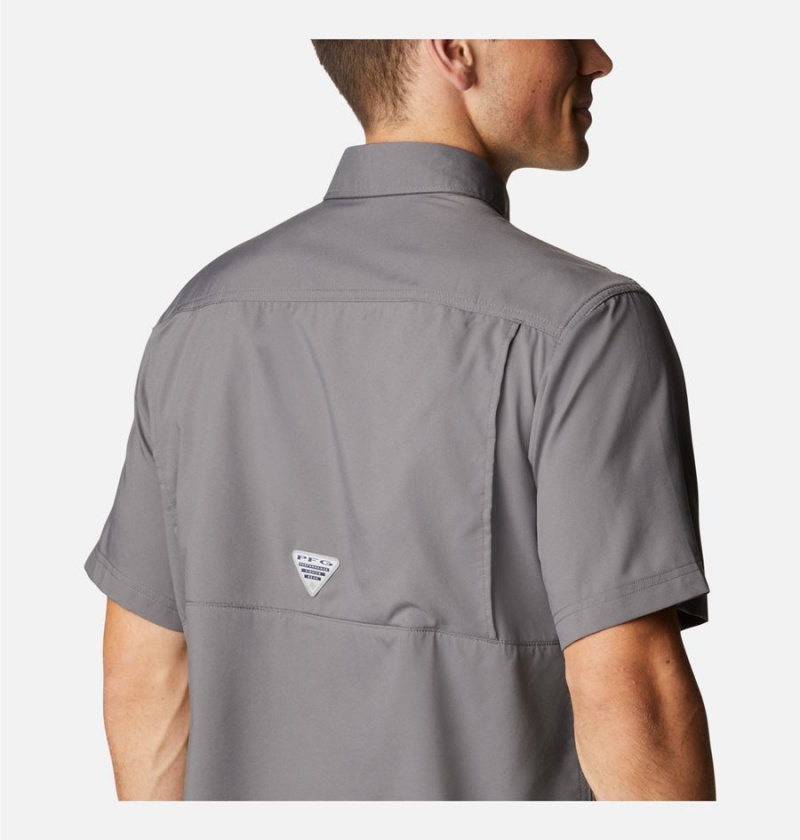 Grey Men's Columbia PFG Drift Guide Woven Short Sleeve Shirt | YAEVT-3619