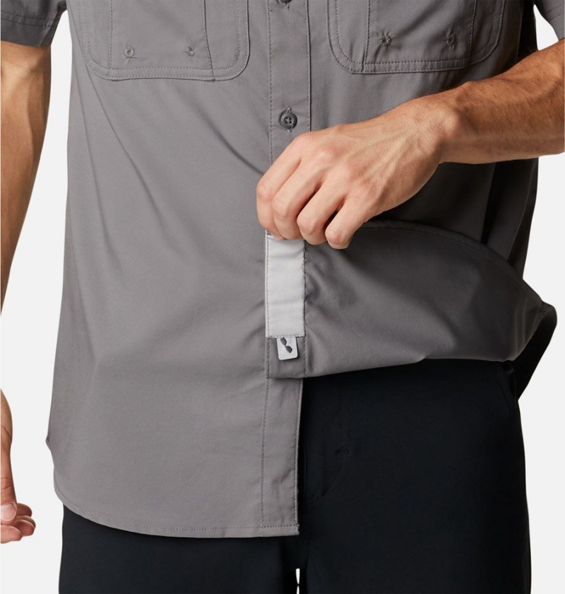 Grey Men's Columbia PFG Drift Guide Woven Short Sleeve Shirt | YAEVT-3619