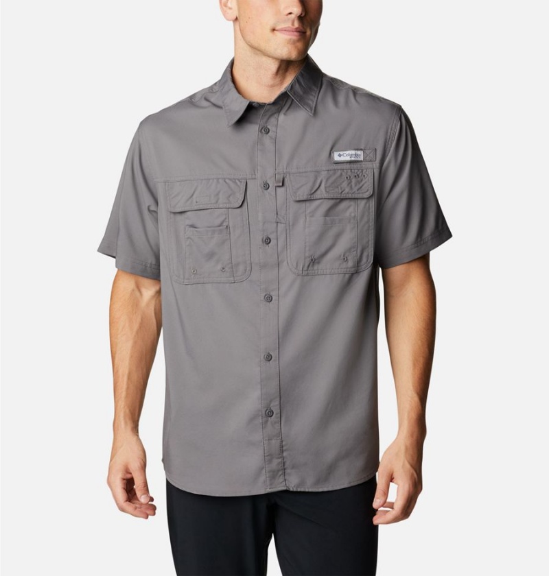 Grey Men\'s Columbia PFG Drift Guide Woven Short Sleeve Shirt | YAEVT-3619