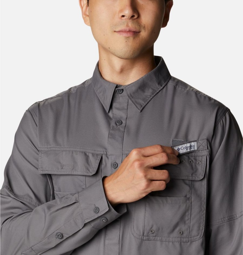 Grey Men's Columbia PFG Drift Guide Woven Long Sleeve Shirt | EHFIG-1645