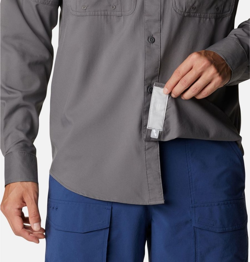 Grey Men's Columbia PFG Drift Guide Woven Long Sleeve Shirt | EHFIG-1645