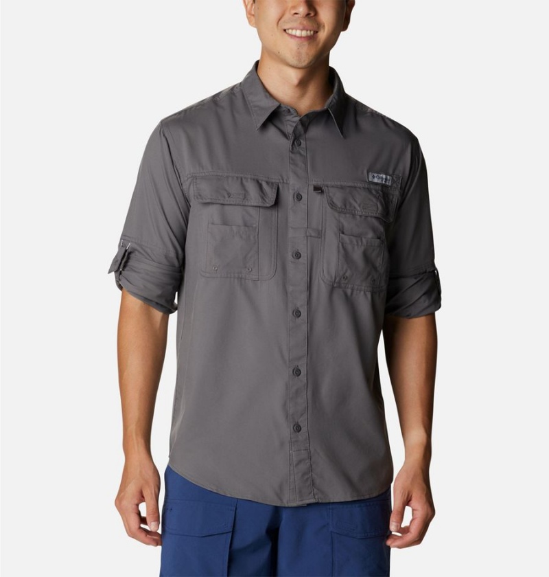 Grey Men's Columbia PFG Drift Guide Woven Long Sleeve Shirt | EHFIG-1645