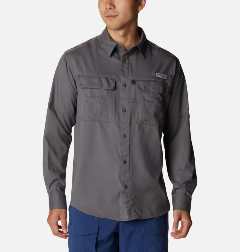 Grey Men\'s Columbia PFG Drift Guide Woven Long Sleeve Shirt | EHFIG-1645