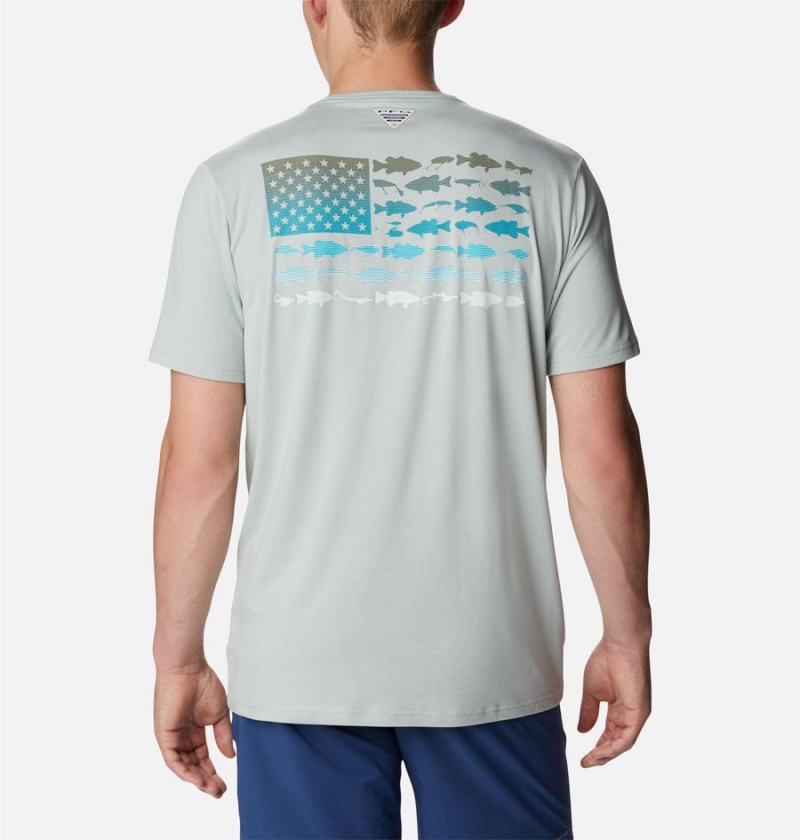 Grey Men's Columbia PFG Fish Flag Tech Short Sleeve T-Shirt | WCKFA-9081