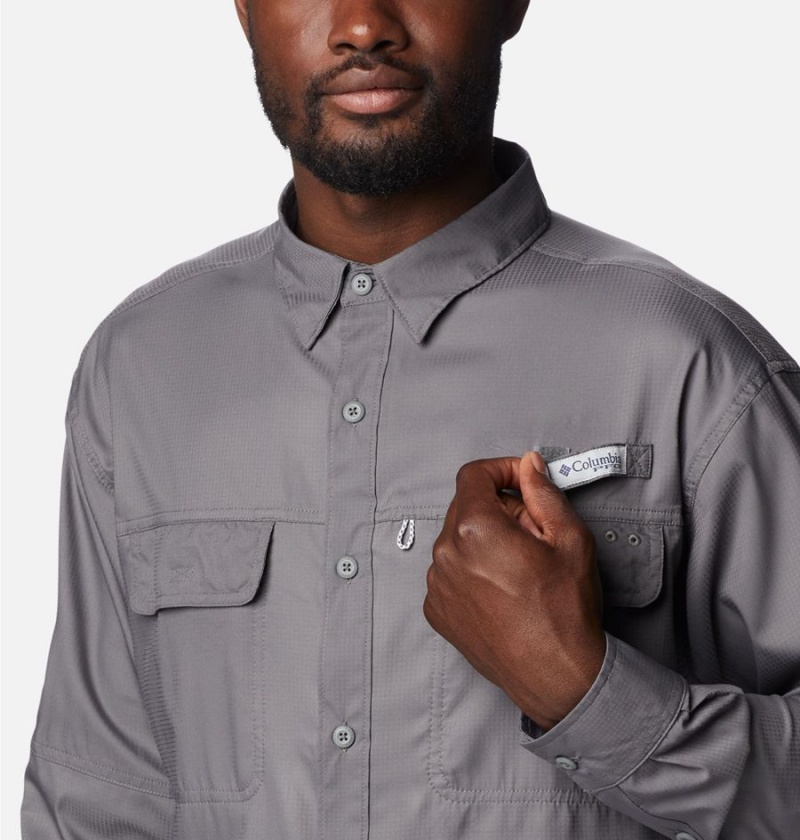 Grey Men's Columbia PFG Skiff Guide Woven Long Sleeve Shirt | GLMWA-2645