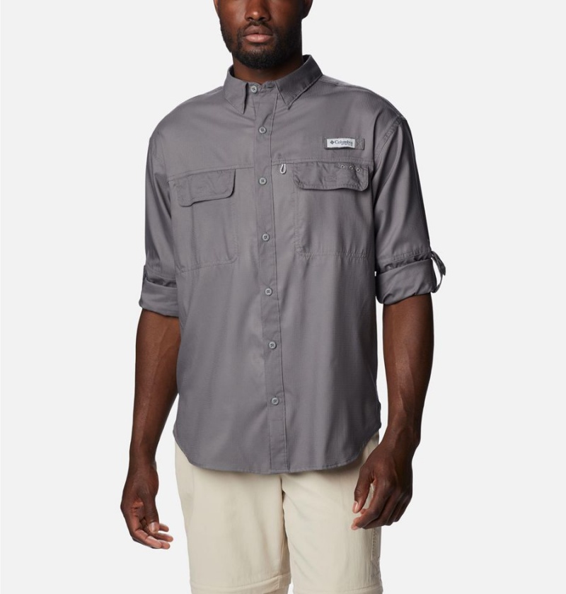 Grey Men's Columbia PFG Skiff Guide Woven Long Sleeve Shirt | GLMWA-2645