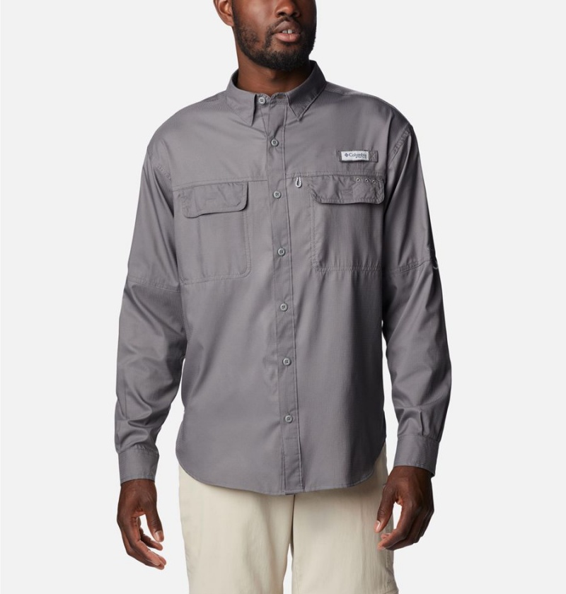 Grey Men\'s Columbia PFG Skiff Guide Woven Long Sleeve Shirt | GLMWA-2645