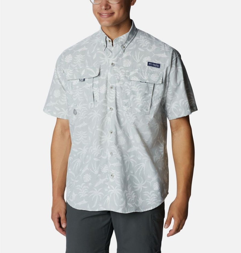 Grey Men\'s Columbia PFG Super Bahama Short Sleeve Shirt | TKRQS-3476