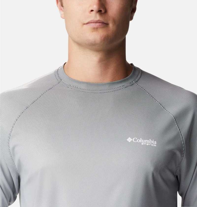 Grey Men's Columbia PFG Terminal Deflector Printed Long Sleeve T-Shirt | BMISF-3815