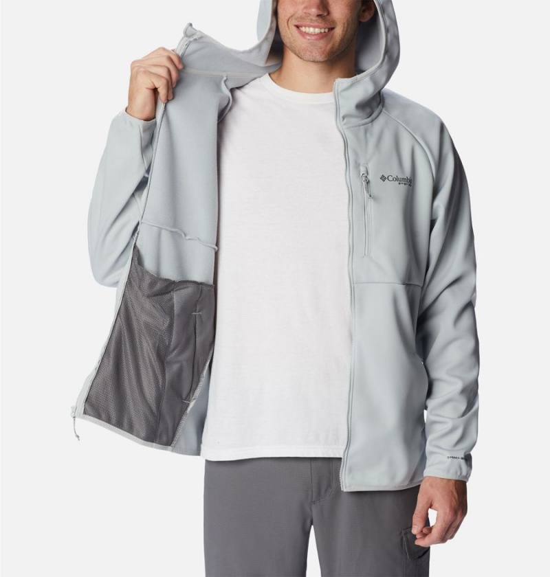 Grey Men's Columbia PFG Terminal Stretch Hooded Softshell Jackets | CUXFG-0765