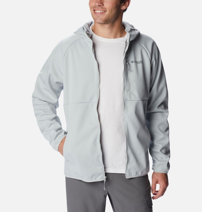 Grey Men's Columbia PFG Terminal Stretch Hooded Softshell Jackets | CUXFG-0765