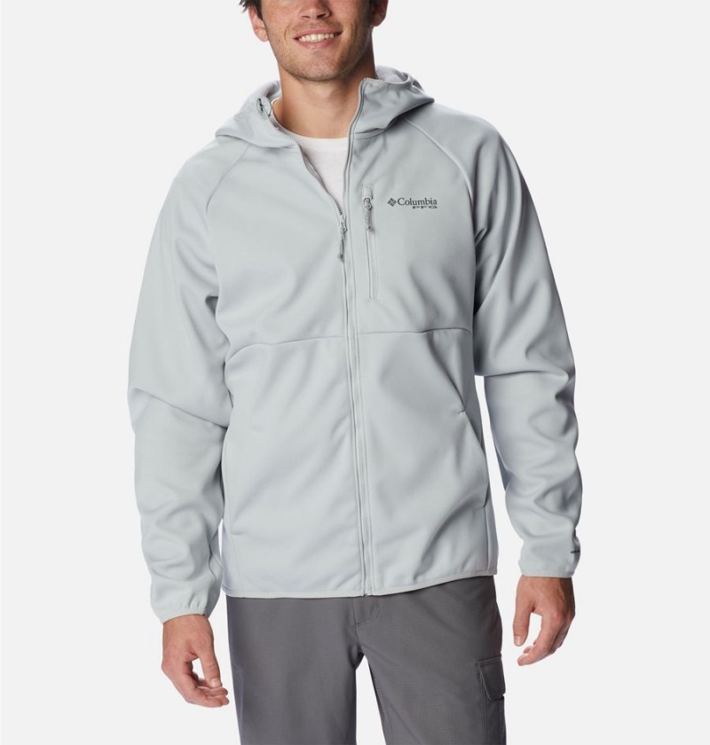 Grey Men\'s Columbia PFG Terminal Stretch Hooded Softshell Jackets | CUXFG-0765