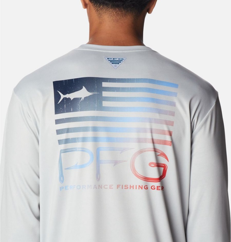 Grey Men's Columbia PFG Terminal Tackle Fish Star Long Sleeve T-Shirt | XPSYW-6452