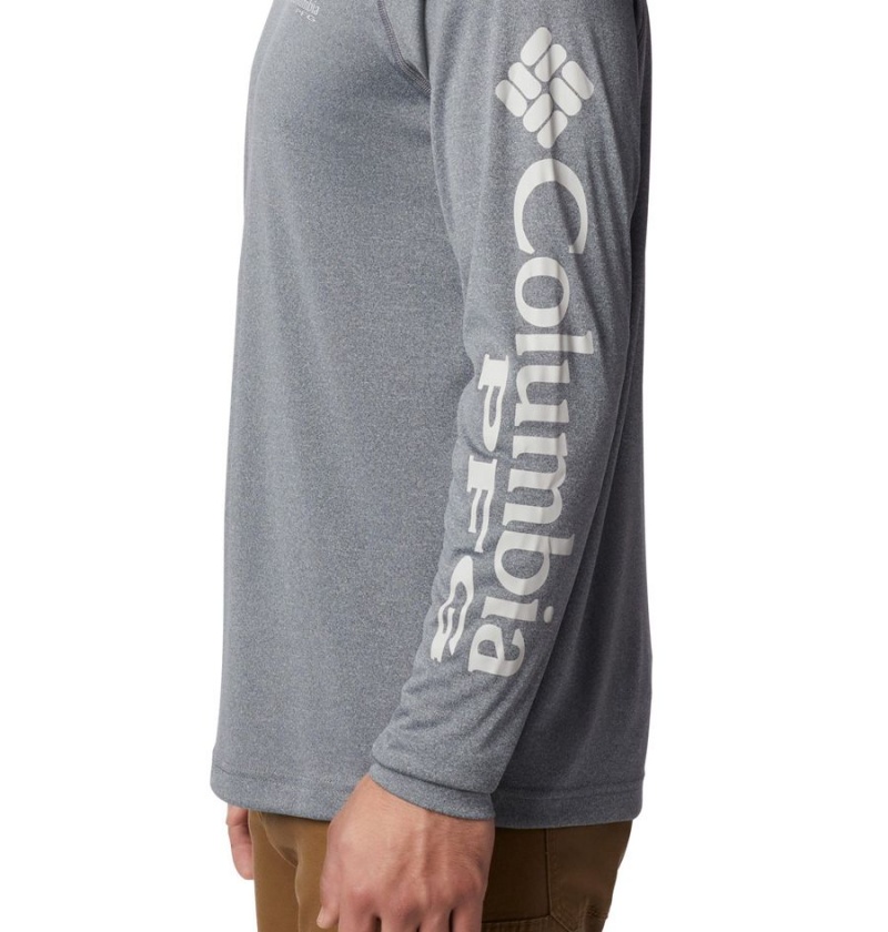 Grey Men's Columbia PFG Terminal Tackle Heather Long Sleeve T-Shirt | BHWDK-8369