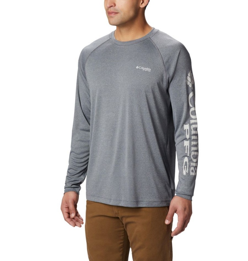 Grey Men\'s Columbia PFG Terminal Tackle Heather Long Sleeve T-Shirt | BHWDK-8369