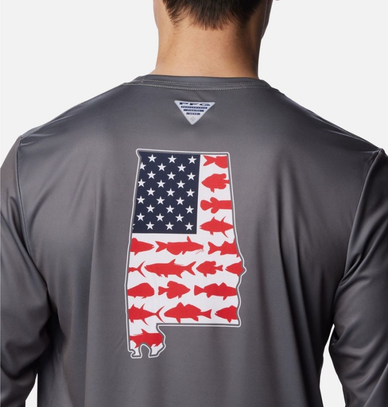 Grey Men's Columbia PFG Terminal Tackle Statetriot Long Sleeve T-Shirt | UCNZF-7926