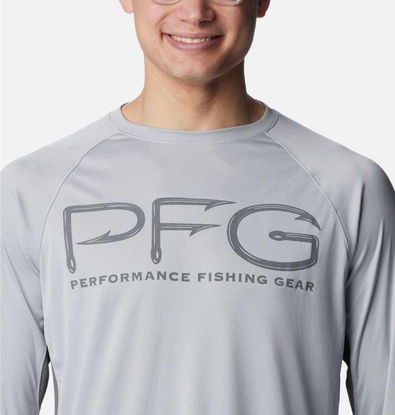 Grey Men's Columbia PFG Terminal Tackle Vent Long Sleeve T-Shirt | HNWBQ-3286