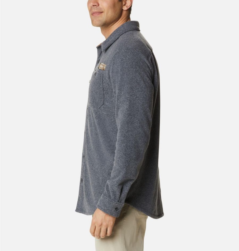 Grey Men's Columbia PHG Bucktail Fleece Over Shirt | ZYPOF-6103