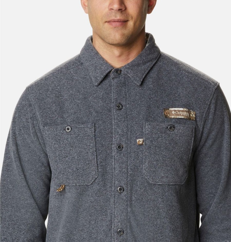 Grey Men's Columbia PHG Bucktail Fleece Over Shirt | ZYPOF-6103