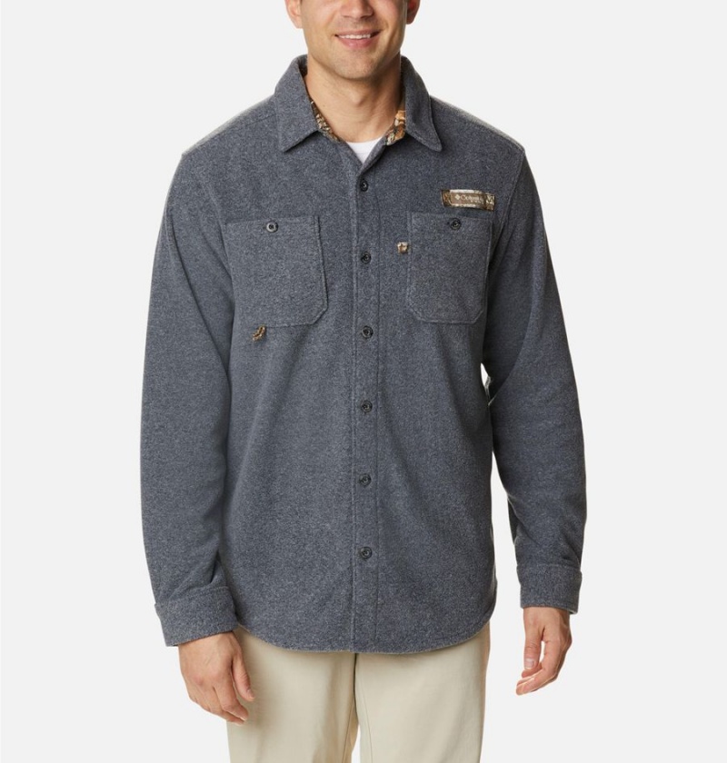 Grey Men's Columbia PHG Bucktail Fleece Over Shirt | ZYPOF-6103