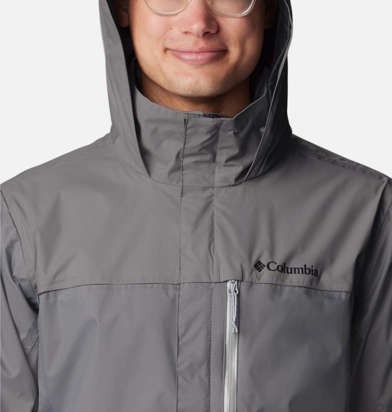 Grey Men's Columbia Pouration Rain Jacket | QFOLM-0126