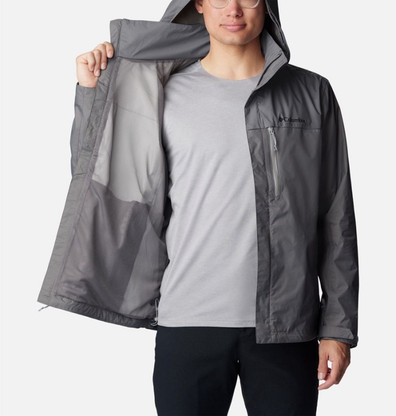 Grey Men's Columbia Pouration Rain Jacket | QFOLM-0126