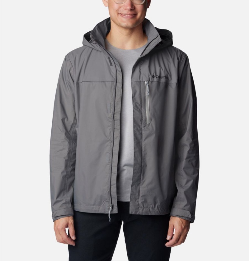 Grey Men's Columbia Pouration Rain Jacket | QFOLM-0126