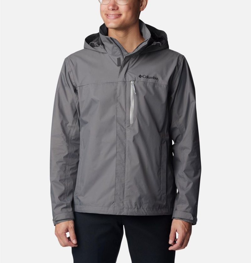 Grey Men\'s Columbia Pouration Rain Jacket | QFOLM-0126